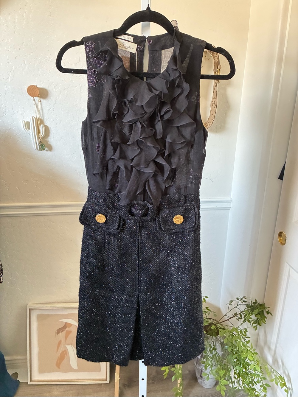 Vintage Couture Couture Los Angeles Silk Ruffle Tweed Dress quiet luxury chiffon